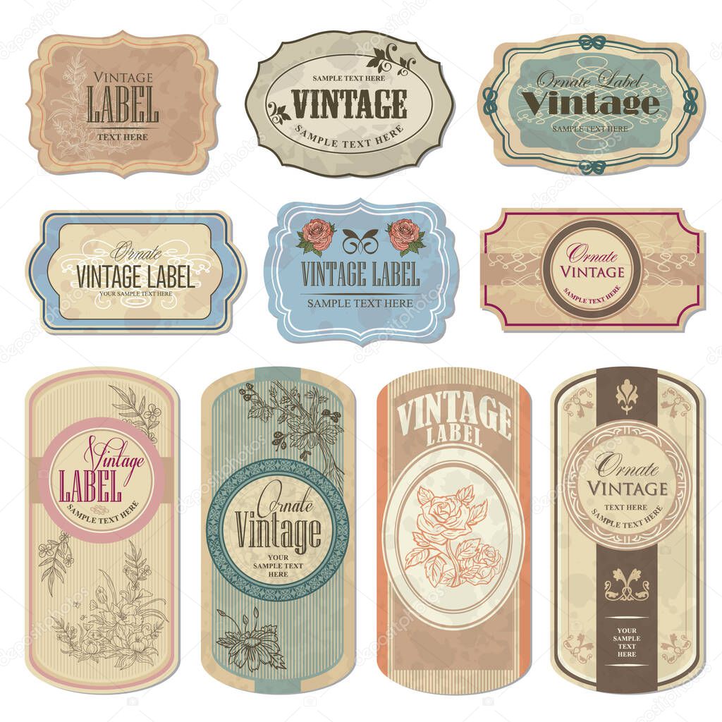 vintage labels, stylized vector illustration