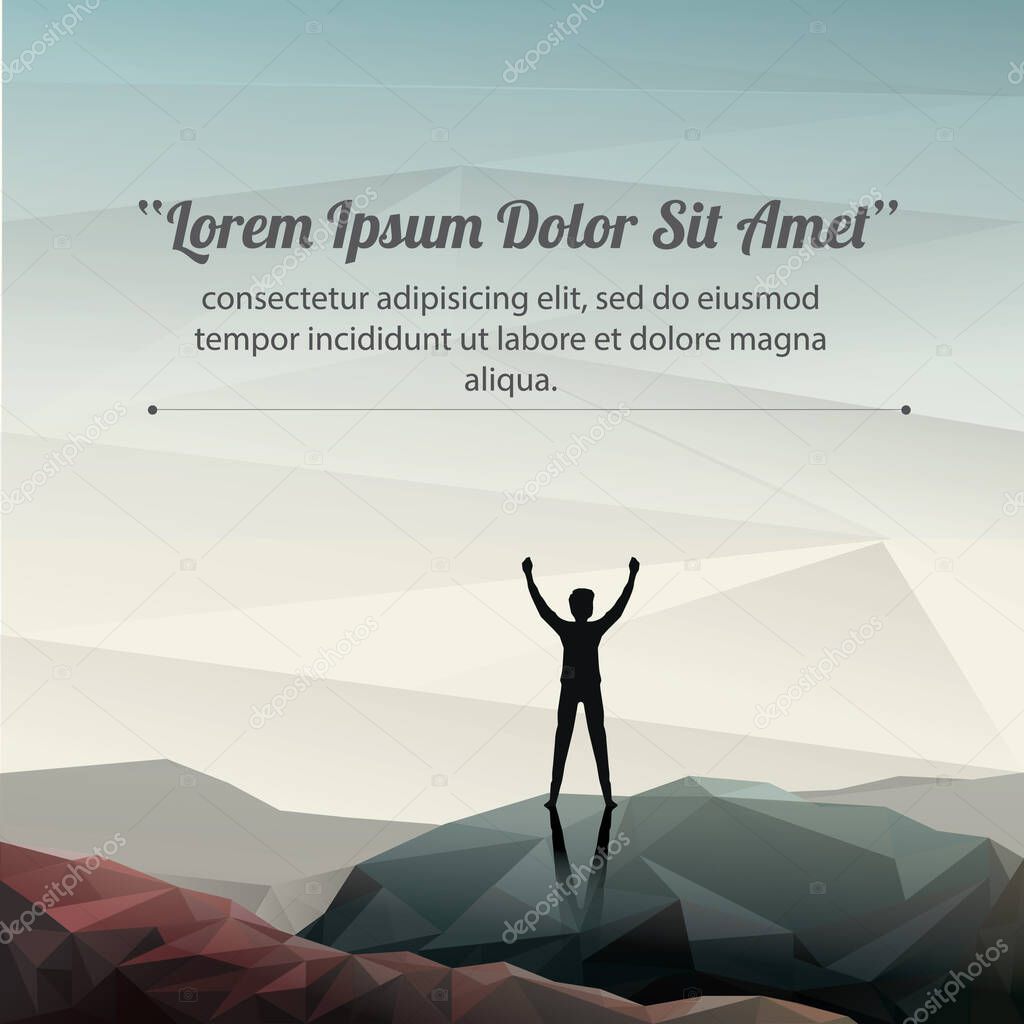 Man on top of the mountain flat icon, vector illustration