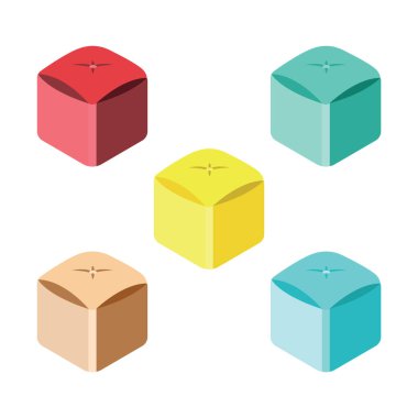 İzometrik 3d küp simgesi seti. Web için 9 vektör simgesinin karikatür çizimi