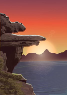 Rock cliff düz simgesi, vektör illüstrasyonu