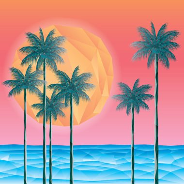 Palmiyeleri ve palmiyeleri olan tropik bir sahil.