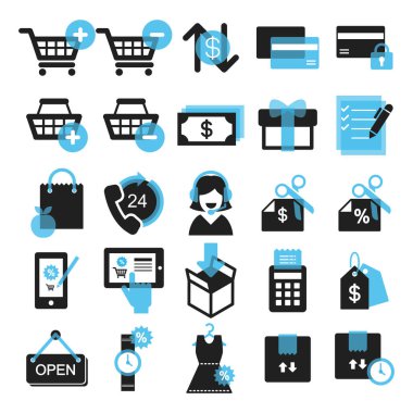 Alışveriş ve ticaret ikonları ayarlandı. vektör illüstrasyonu