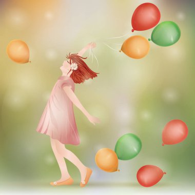 Kız balonlarla oynuyor.