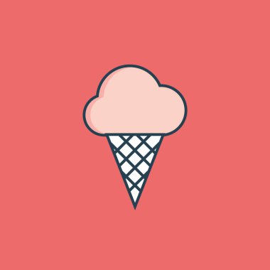 Kırmızı arka planda izole edilmiş düz stil dondurma ikonu. yaz sembolü çizimi.