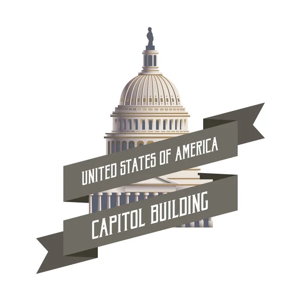 Capitol Building Label Flat Icon Vector Illustration — Stock Vector