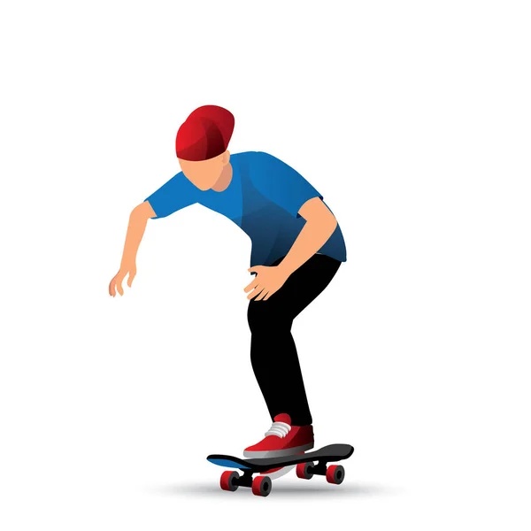 Skateboarder Riding Skateboard White Background — Stock Vector