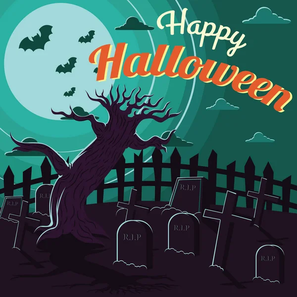 Ilustración Vectorial Una Tarjeta Invitación Una Fiesta Halloween Con Tumbas — Archivo Imágenes Vectoriales