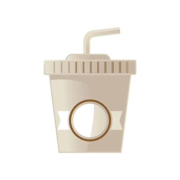 Kaffeetasse Aus Papier Mit Einem Strohsymbol Auf Weißem Hintergrund — Stockvektor