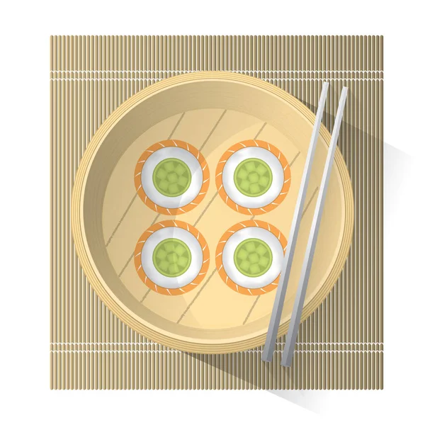 Sushi Rollen Mit Essstäbchen Und Einem Teller — Stockvektor
