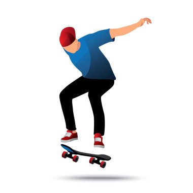 Beyaz arka planda kaykaylı bir adamın vektör çizimi