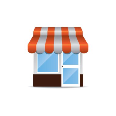 Beyaz arka planda izole edilmiş düz stil bir dükkan simgesi. süpermarket sembolü vektör illüstrasyonu.