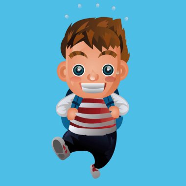 Sırt çantasında düz simge taşıyan çocuk, vektör çizimi