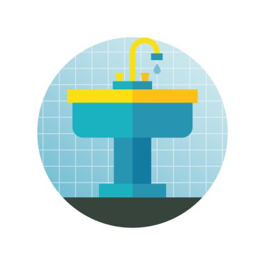 Banyo lavabosu ve su musluğu simgesi düz tasarlanmış.