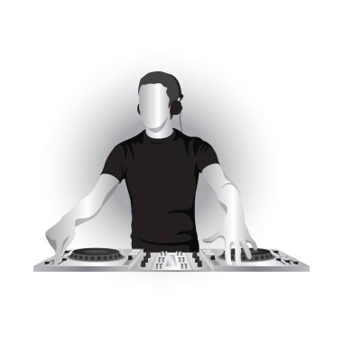 DJ müzik yassı simgesi, vektör illüstrasyonunu çalıyor