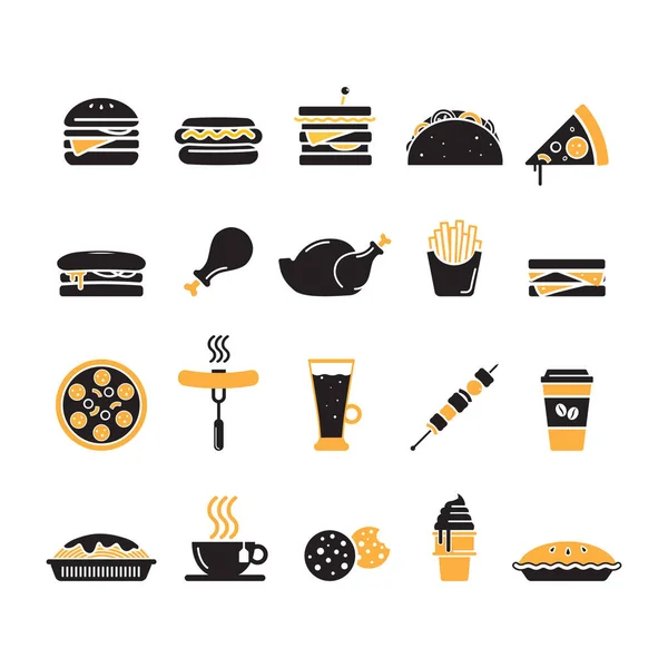 Collection Food Icons Stylized Vector Illustration — Stock Vector
