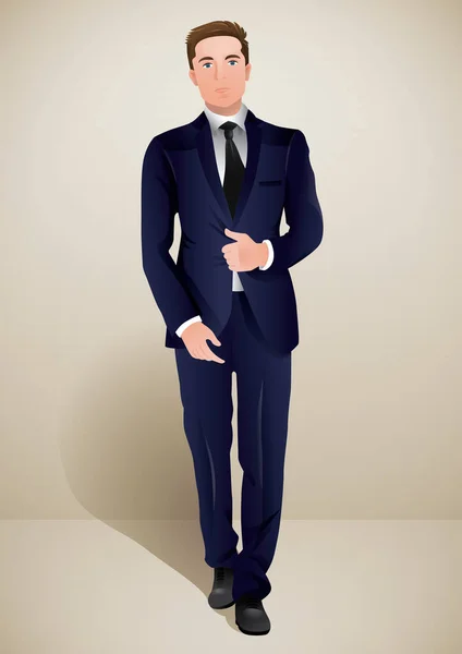 Jeune Bel Homme Costume Élégant Cravate Debout Sur Fond Blanc — Image vectorielle