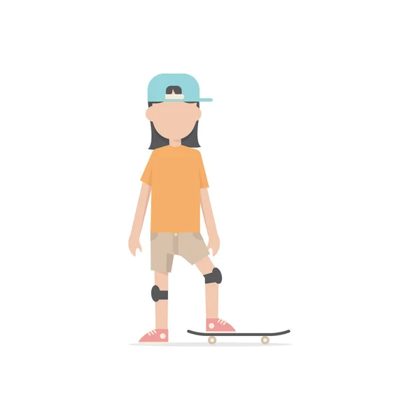 Vector Illustration Young Girl Skating Skateboard — Stock Vector