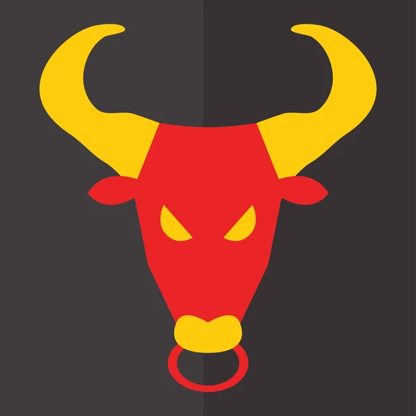 Icona Della Testa Toro Stile Piatto Sfondo Rosso — Vettoriale Stock