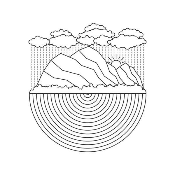 Bergslandskap Med Berg Och Moln Vektor Illustration — Stock vektor