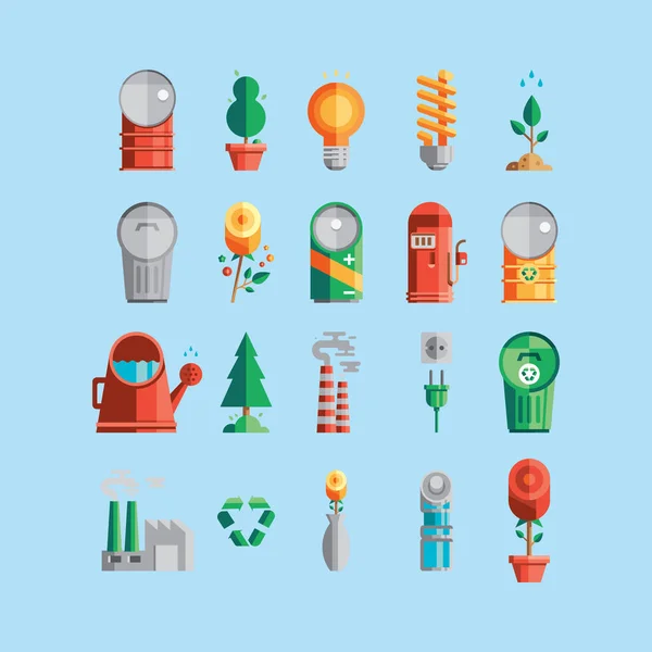 Vector Conjunto Iconos Ecología — Archivo Imágenes Vectoriales