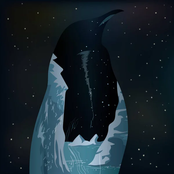 Векторная Иллюстрация Пугающего Хэллоуинского Фона Силуэтом Пингвина — стоковый вектор