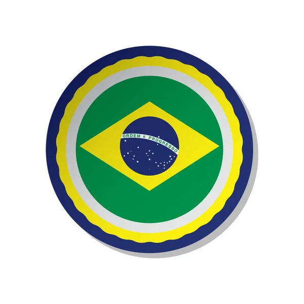 Brasil Bandeira Botão Fundo Branco — Vetor de Stock