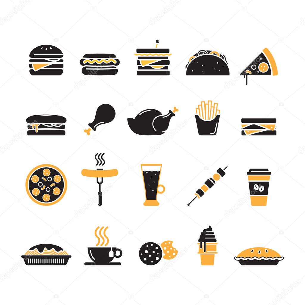 Collection of food icons stylized vector illustration
