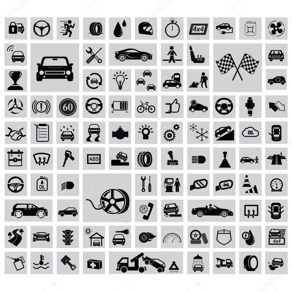 Automobile collection, stylized vector illustration