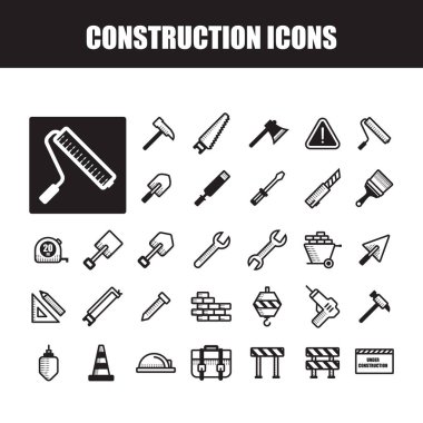 Yapı araçları simgeleri ayarlandı. vektör illüstrasyonu