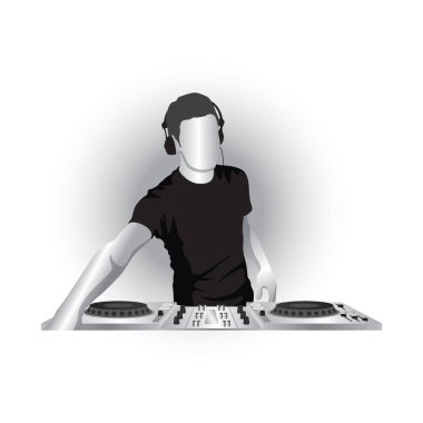 DJ müzik yassı simgesi, vektör illüstrasyonunu çalıyor