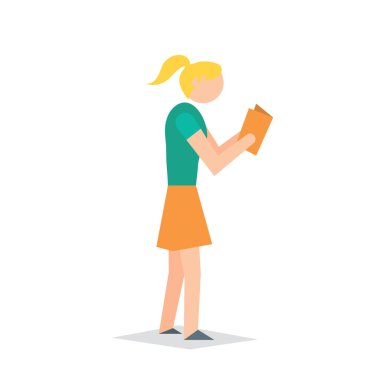 Kız okuma kitabı biçimlendirilmiş vektör illüstrasyonu