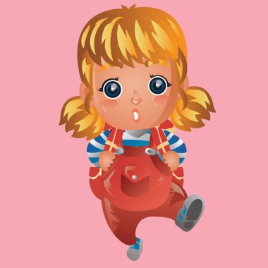 Sırt çantasında düz simge taşıyan kız, vektör illüstrasyonu