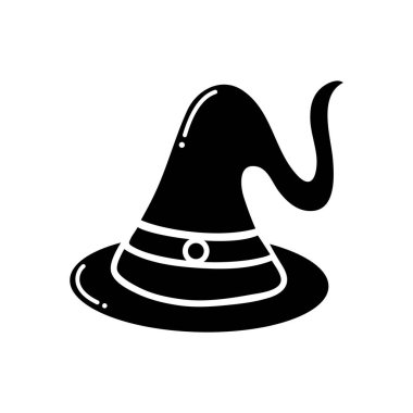 Beyaz arkaplanda siyah renkli cadı şapkası simgesi var. Cadılar Bayramı sembolü vektör illüstrasyonu.