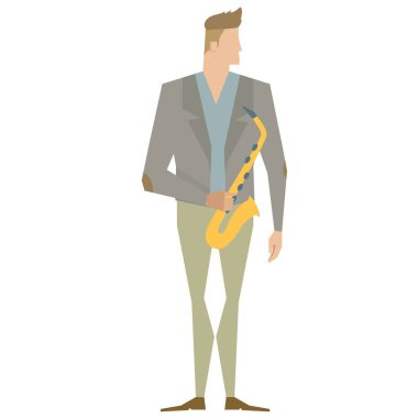 Saksafon simgesi taşıyan adam, vektör illüstrasyonu