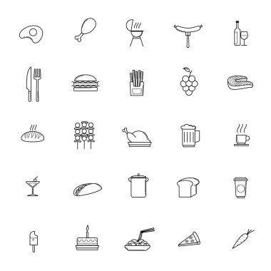 kullanıcı arayüzü tasarımı için yiyecek ve mutfak vektör simgeleri