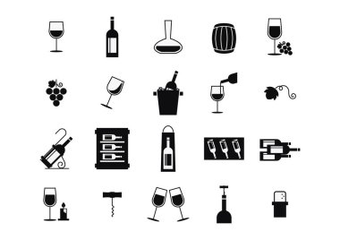 Şarap simgeleri siyah beyaz