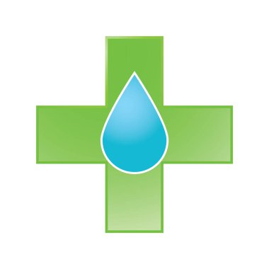 Mavi su damlası olan yeşil bir haçın vektör çizimi