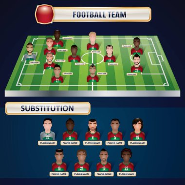 Futbol sahasındaki bir grup insanın vektör çizimi