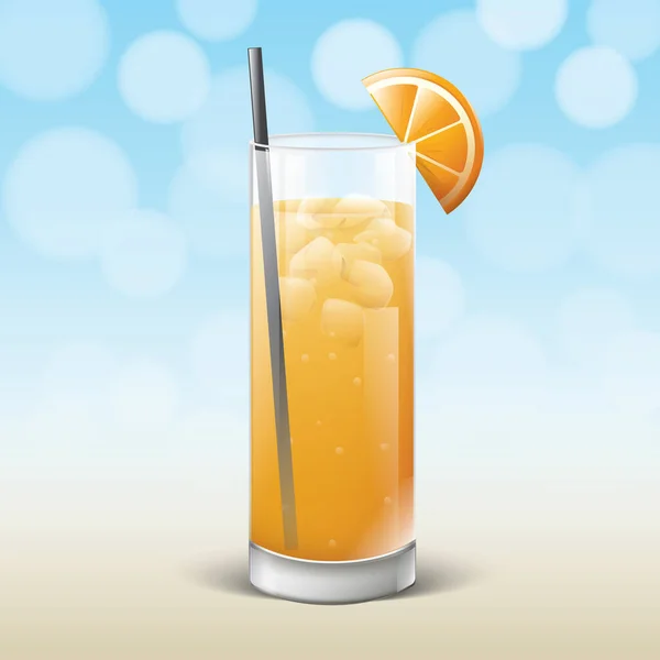 Verre Cocktail Avec Glace Paille Sur Plage — Image vectorielle