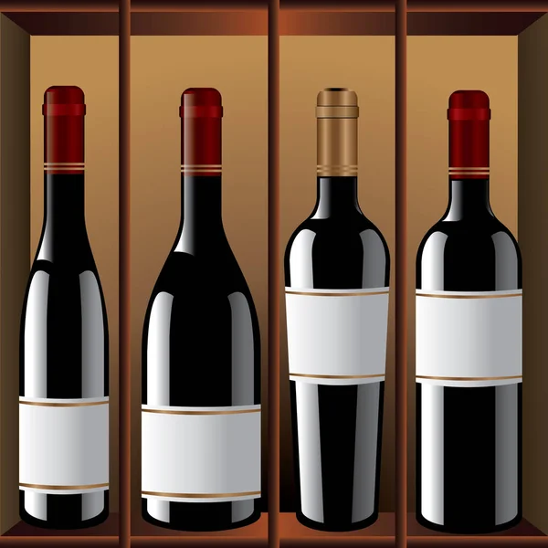 Illustration Vectorielle Bouteilles Vin Sur Une Étagère Bois — Image vectorielle