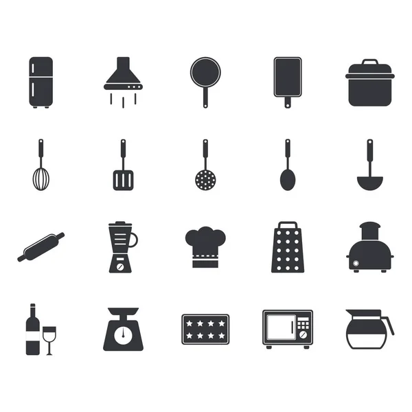 Küchenutensilien Und Kochsymbole Set Vektorillustration — Stockvektor