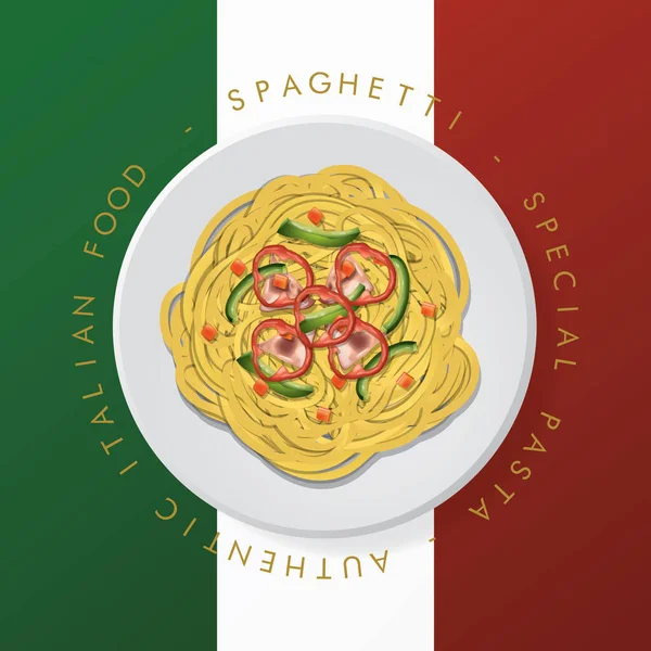 Italienische Spaghetti Mit Wurst Und Soße Vektorillustration — Stockvektor