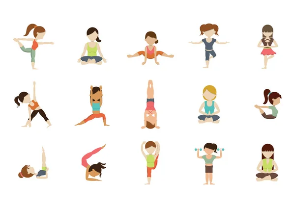 Set Vector Illustrations People Fitness Poses — Stock Vector