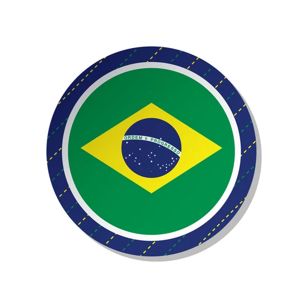 Brasil Bandeira Botão Fundo Branco — Vetor de Stock