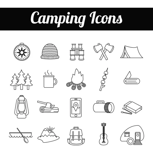 Conjunto Iconos Camping Ilustración Vectorial — Vector de stock