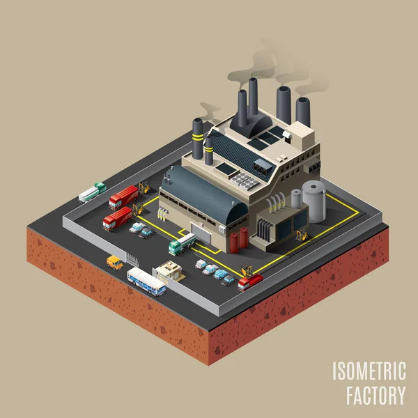 Fábrica Planta Isométrica Ilustración — Vector de stock