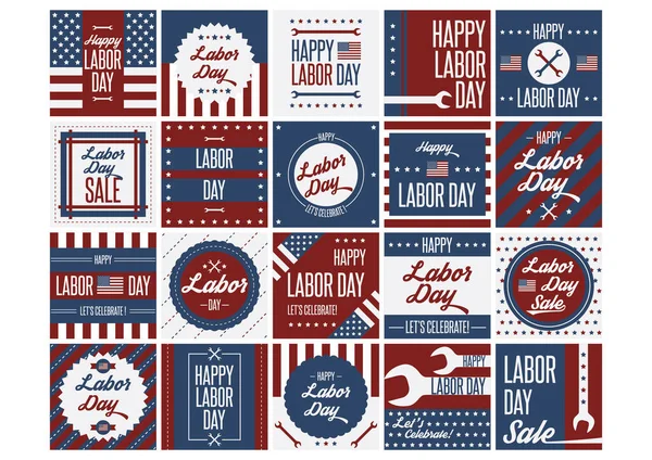 Set Vintage Labels Usa Flag Ribbons Vector Illustration — Stock Vector