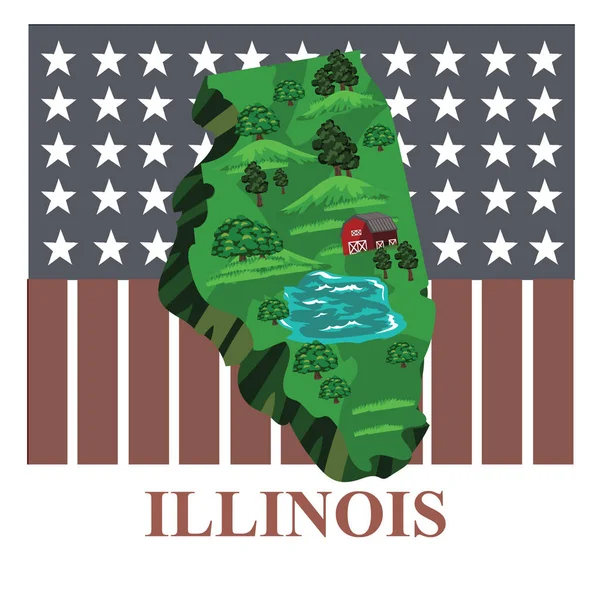 Karte Des Bundesstaates Illinois Vektorillustration — Stockvektor