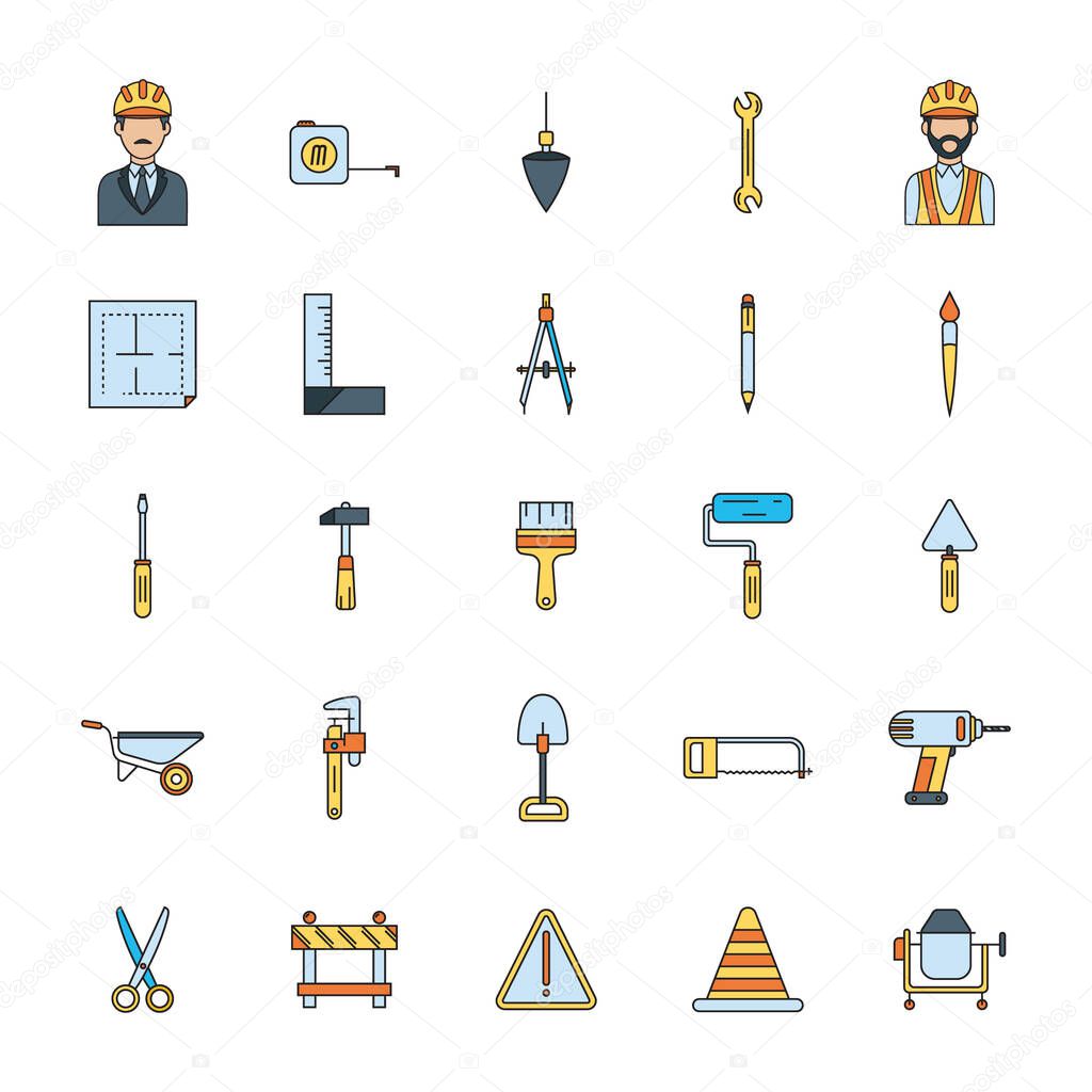 Set of construction icons stylized vector illustration