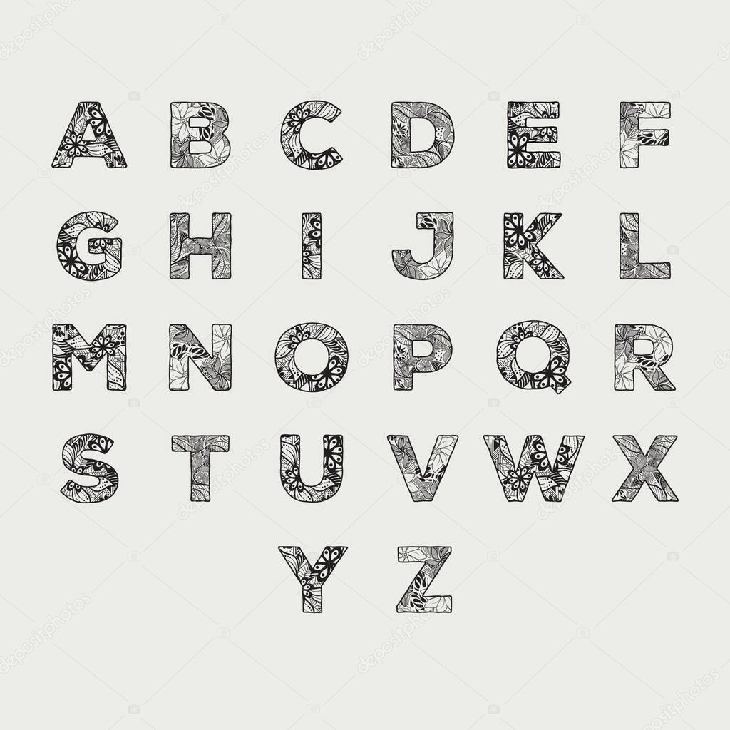 Alphabet set in decorative style, vector illustration